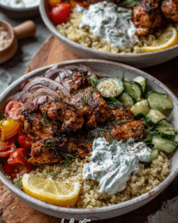 Greek Lemon Chicken Bowls with Quinoa & Tzatziki