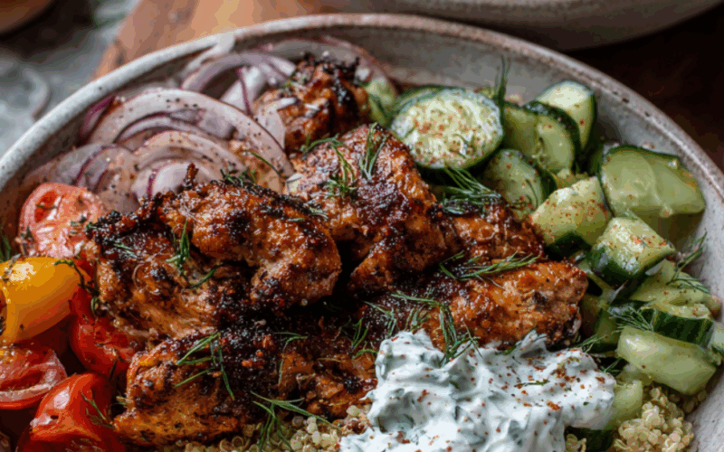Greek Lemon Chicken Bowls with Quinoa & Tzatziki