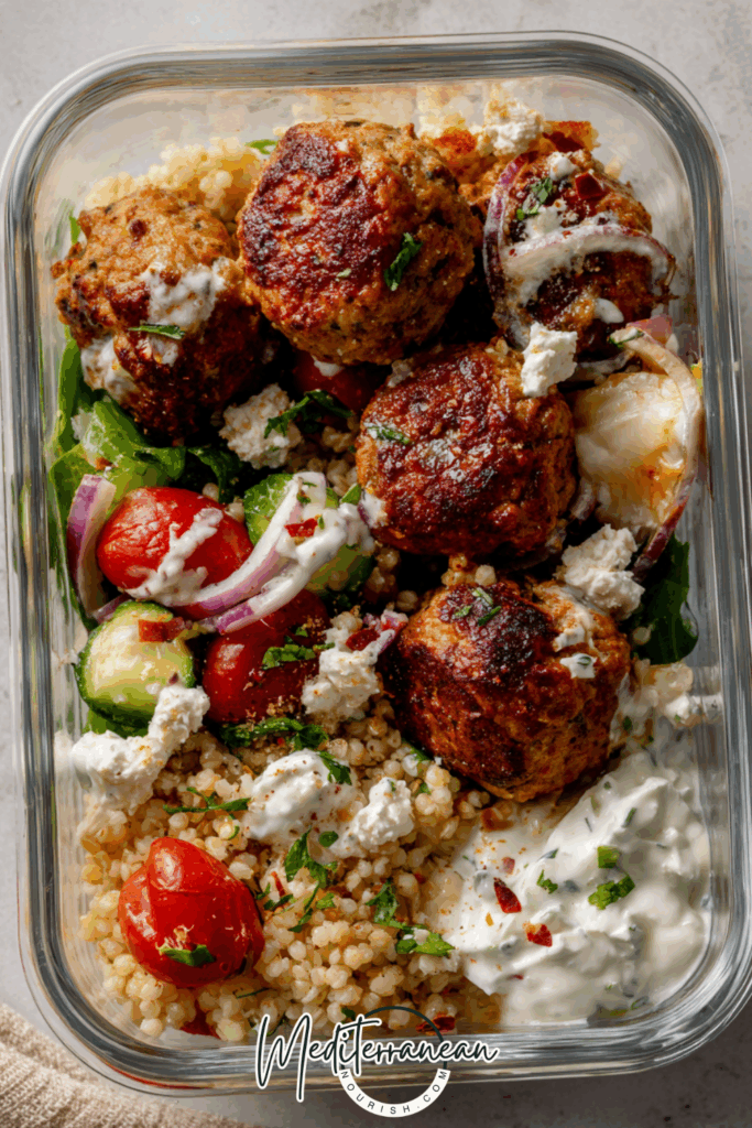 Mediterranean Turkey Meatballs with Tzatziki & Bulgur