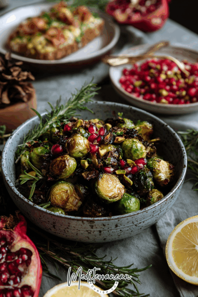 Roasted Brussels Sprouts with Pomegranate & Pistachios