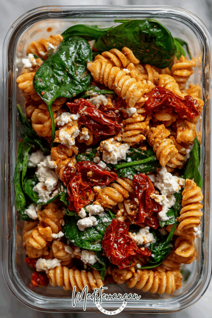 Roasted Red Pepper Pasta with Spinach & Feta