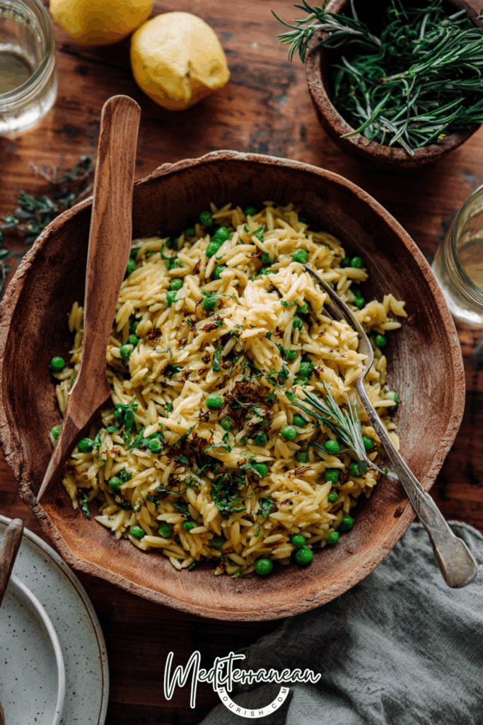 Saffron-Infused Orzo & Pea Pilaf