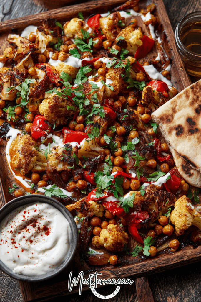 Sheet-Pan Moroccan-Spiced Cauliflower & Chickpea with Yogurt Drizzle