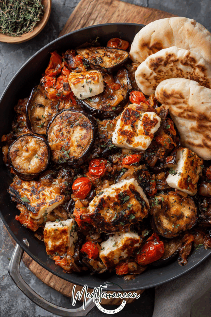 Mediterranean Eggplant & Halloumi Skillet