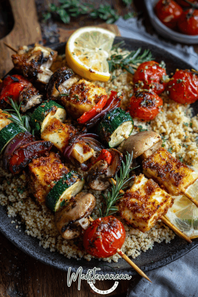 Vegetable & Halloumi Skewers with Whole Grain Couscous
