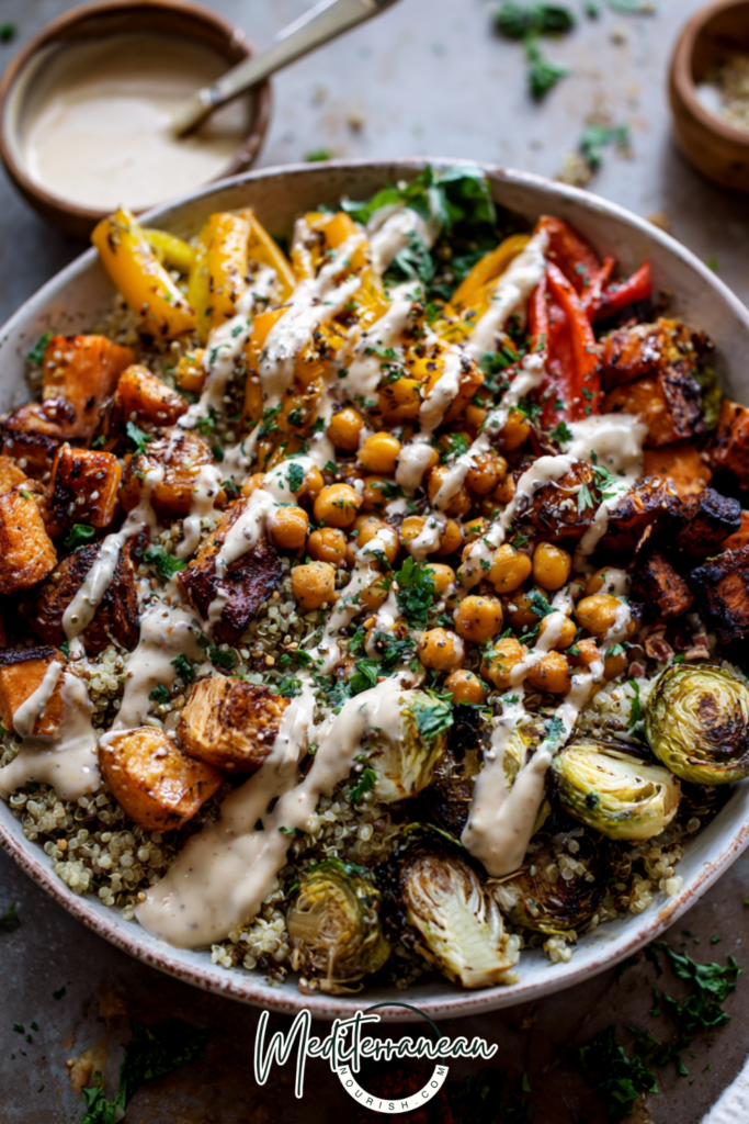 Quinoa & Roasted Veggie Bowl with Tahini Dressing