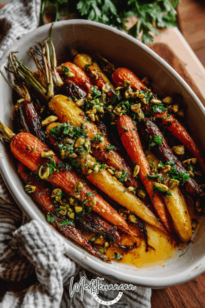 Roasted Carrots with Honey, Harissa & Pistachios