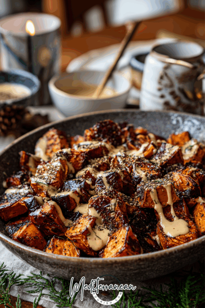 Roasted Sweet Potatoes with Tahini-Maple Drizzle & Za’atar