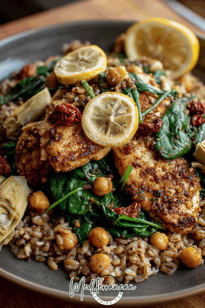 Turkey or Chicken Skillet with Spinach, Chickpeas & Lemon
