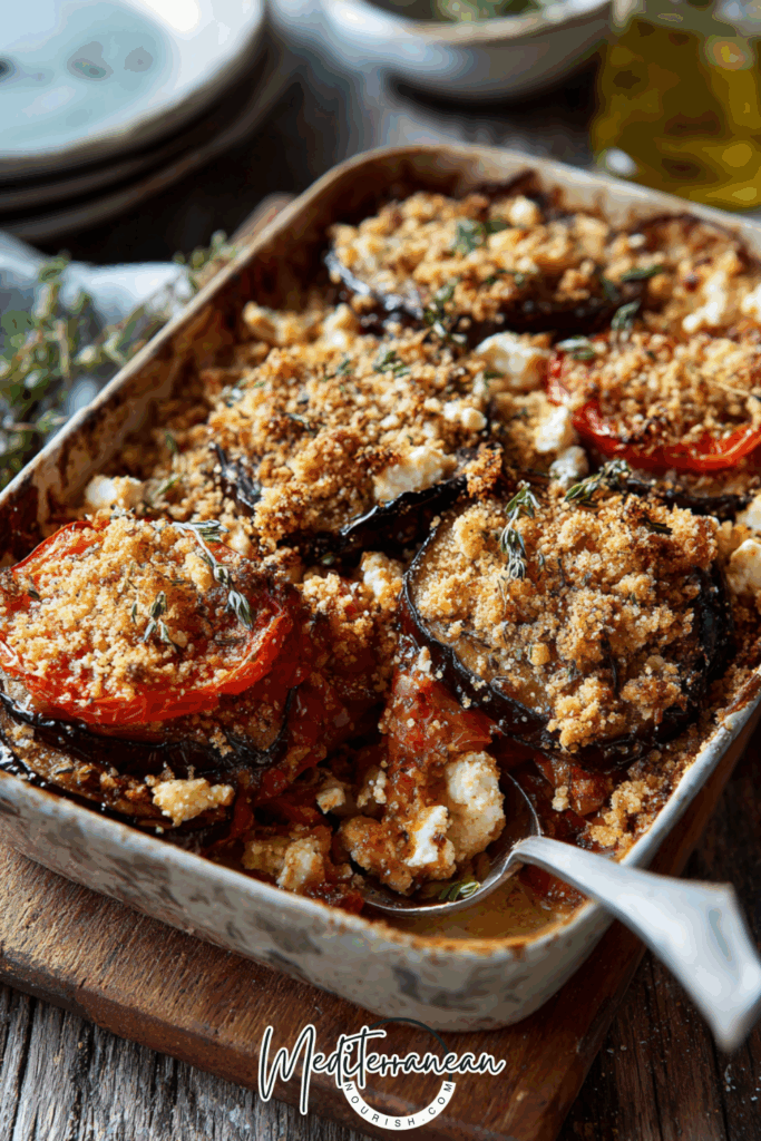 Eggplant & Tomato Gratin with Whole Grain Breadcrumbs & Feta
