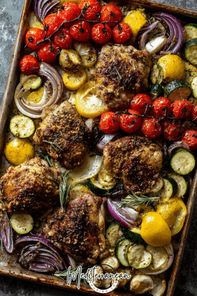 Sheet-Pan Lemon-Garlic Mediterranean Chicken + Veggies