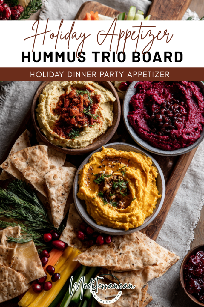 Hummus Trio Board (Classic, Roasted Red Pepper, Beet)