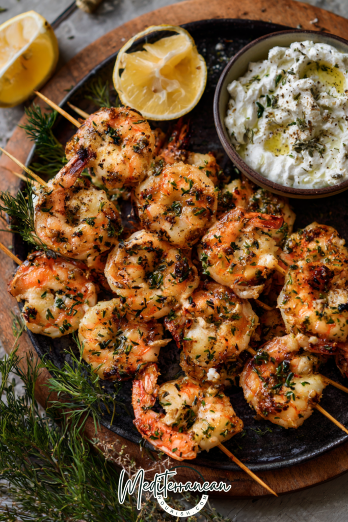 Greek Shrimp Skewers with Lemon & Oregano